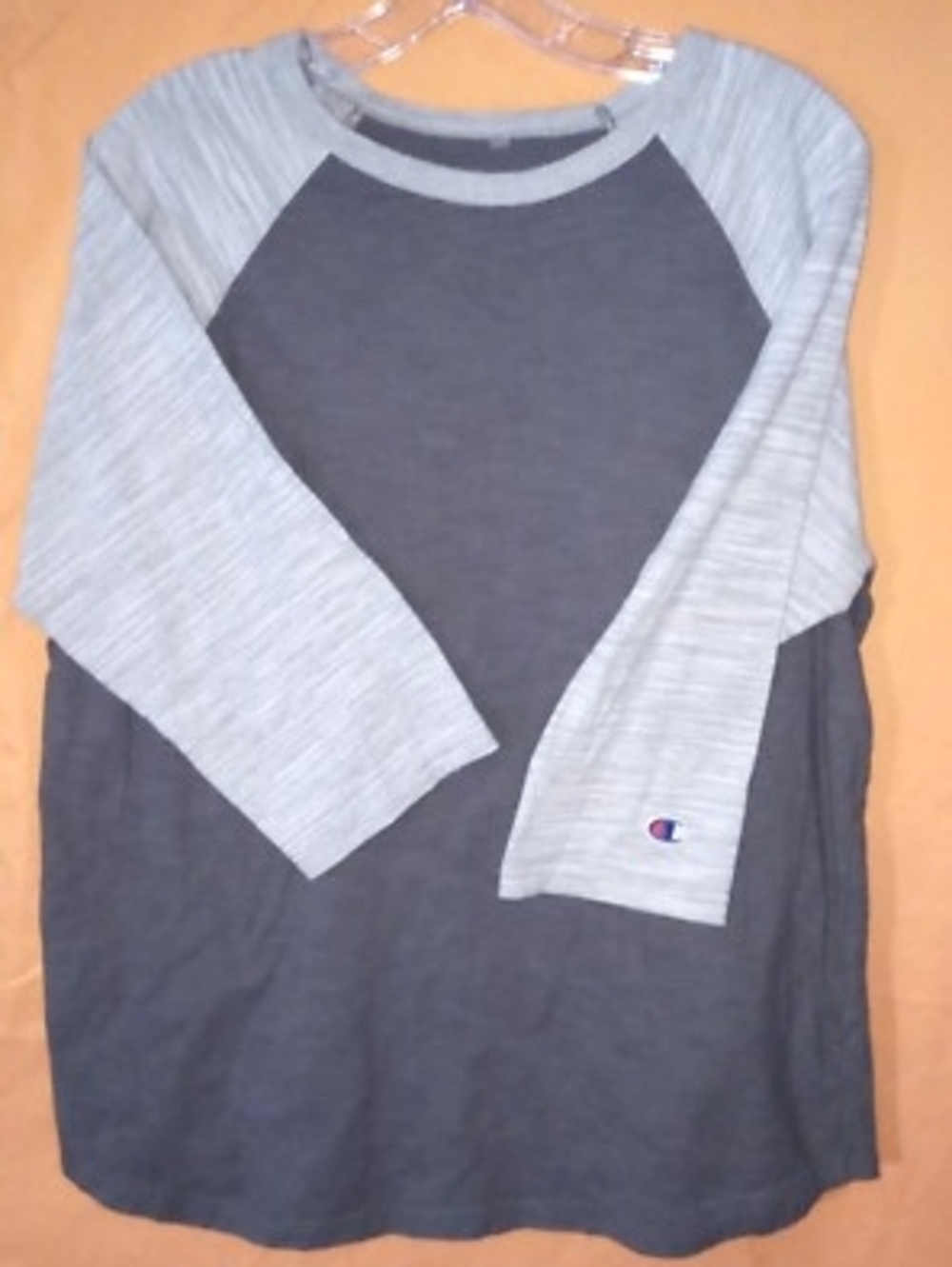 Champion Men's Two-Tone Raglan Long Sleeve Shirt - Dark Gray & Light Gray